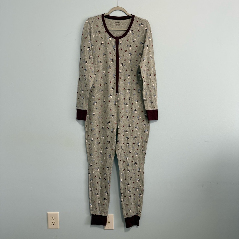 L.L.Bean Full Length Waffle Floral Print Jumpsuit Women's Size M‎ regular
